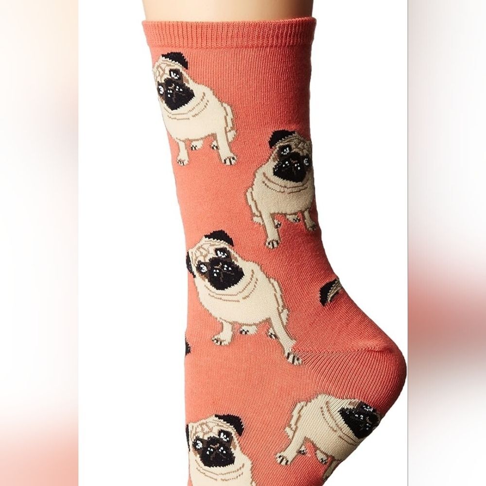 SOCKSMITH Peach Pug Dog Graphic Novelty Dress Socks NWT Doggie cotton Blend - Picture 2 of 5
